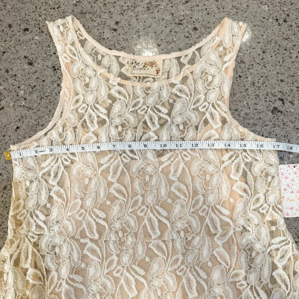NWT Free People Miles‎ of Lace Mini Tank Dress in Ivory/Alabaster Women's Size S
